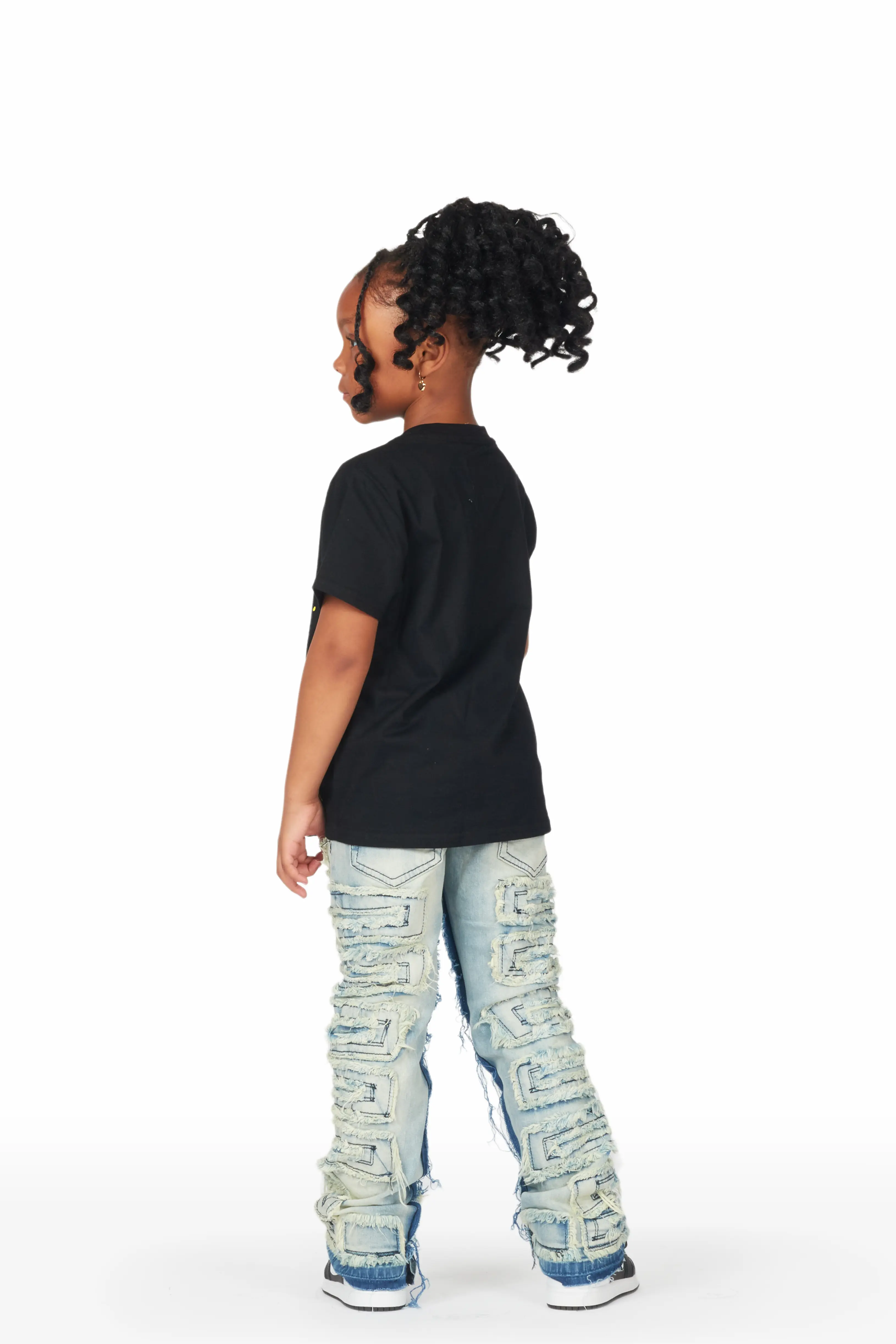Girls Wanda Blue Stacked Flare Jean - Image 4