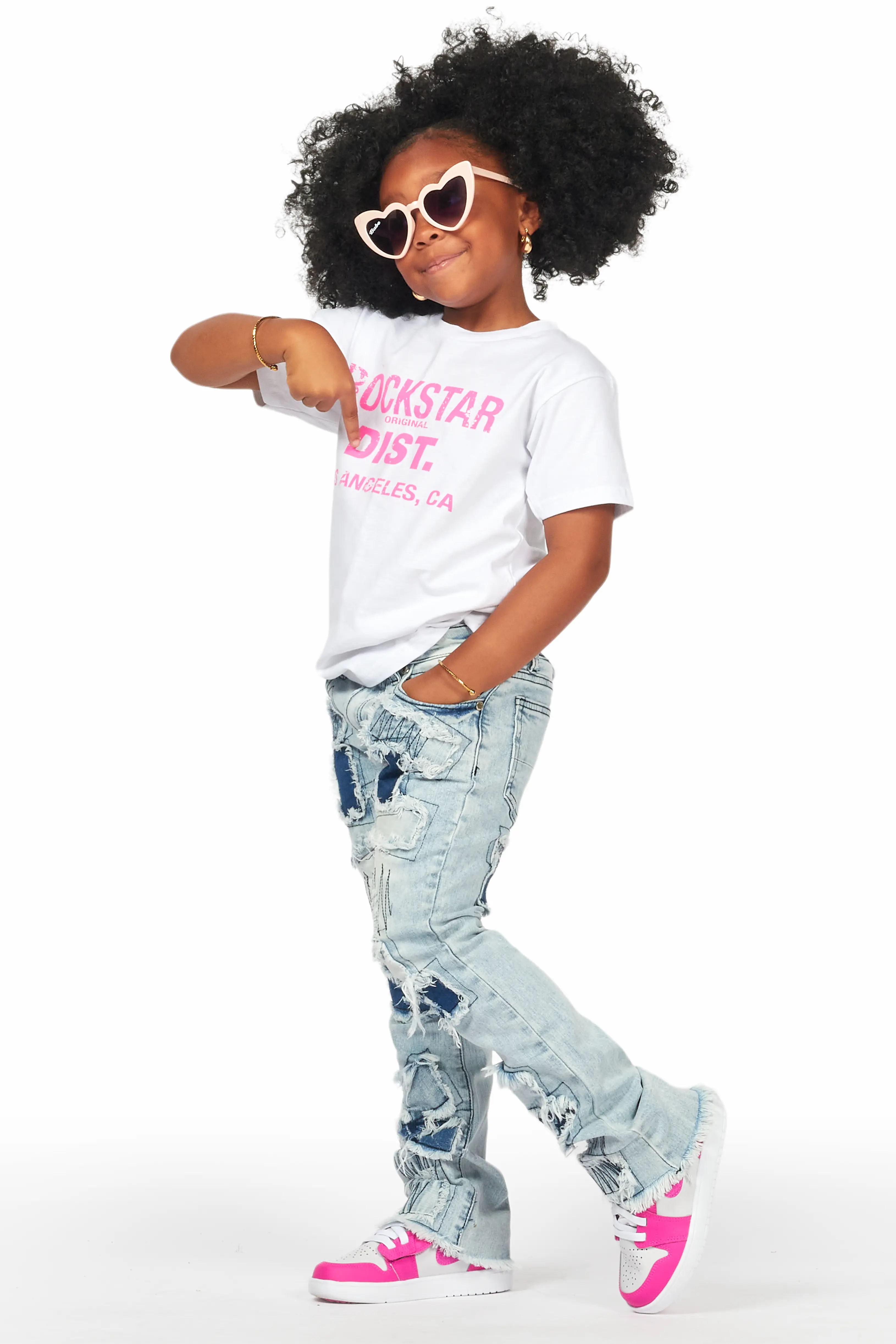 Girls Camie Blue Stacked Flare Jean - Image 3