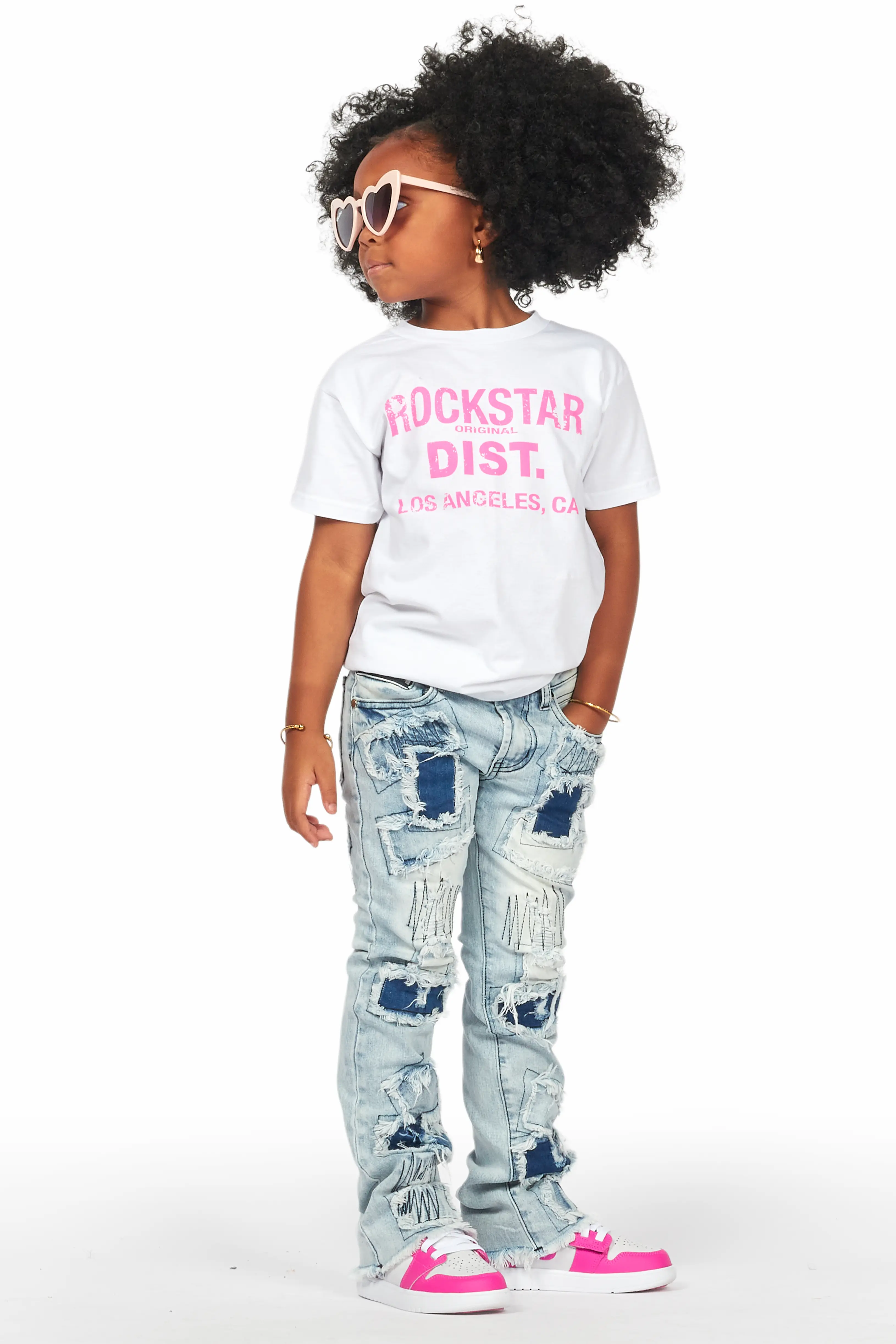 Girls Camie Blue Stacked Flare Jean - Image 4