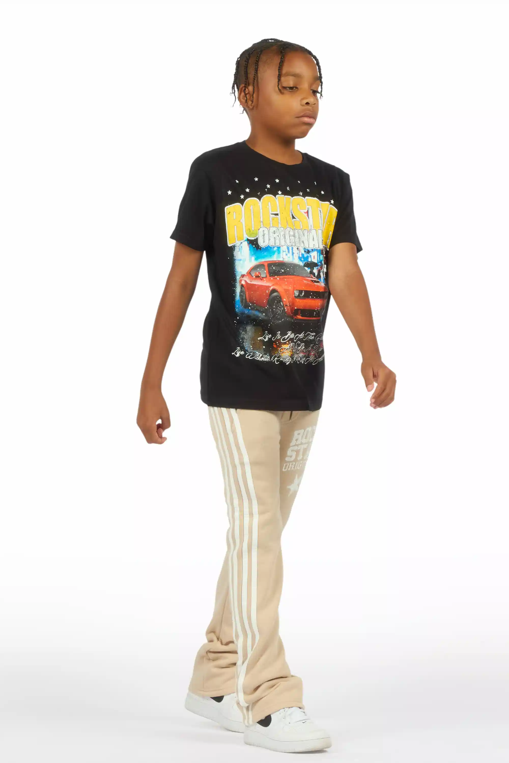 Boys Gerrit Beige Stacked Baggy Track Pant - Image 4