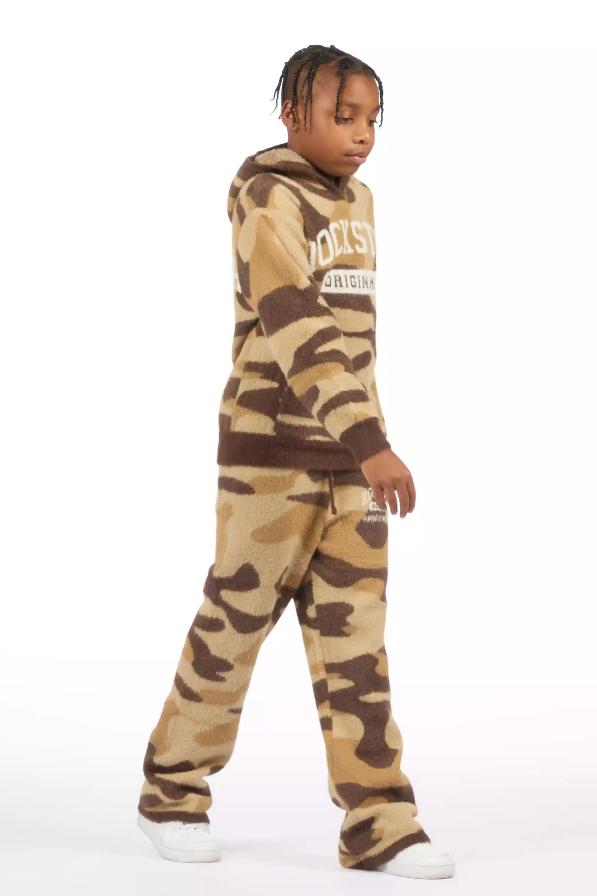 Boys Member Camo Brown Stacked Flare Knitted Mohair Track Set - Image 3