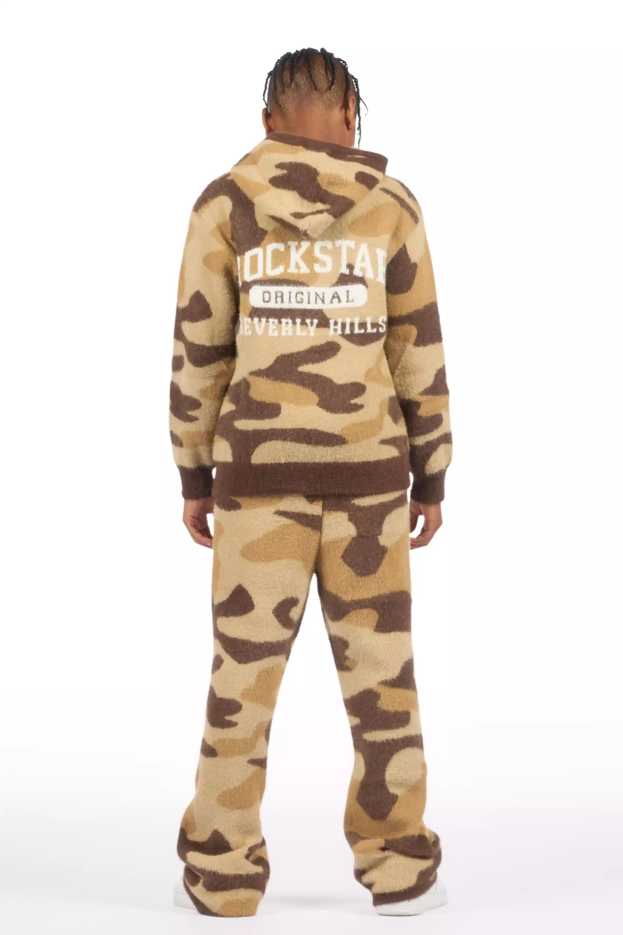 Boys Member Camo Brown Stacked Flare Knitted Mohair Track Set - Image 4