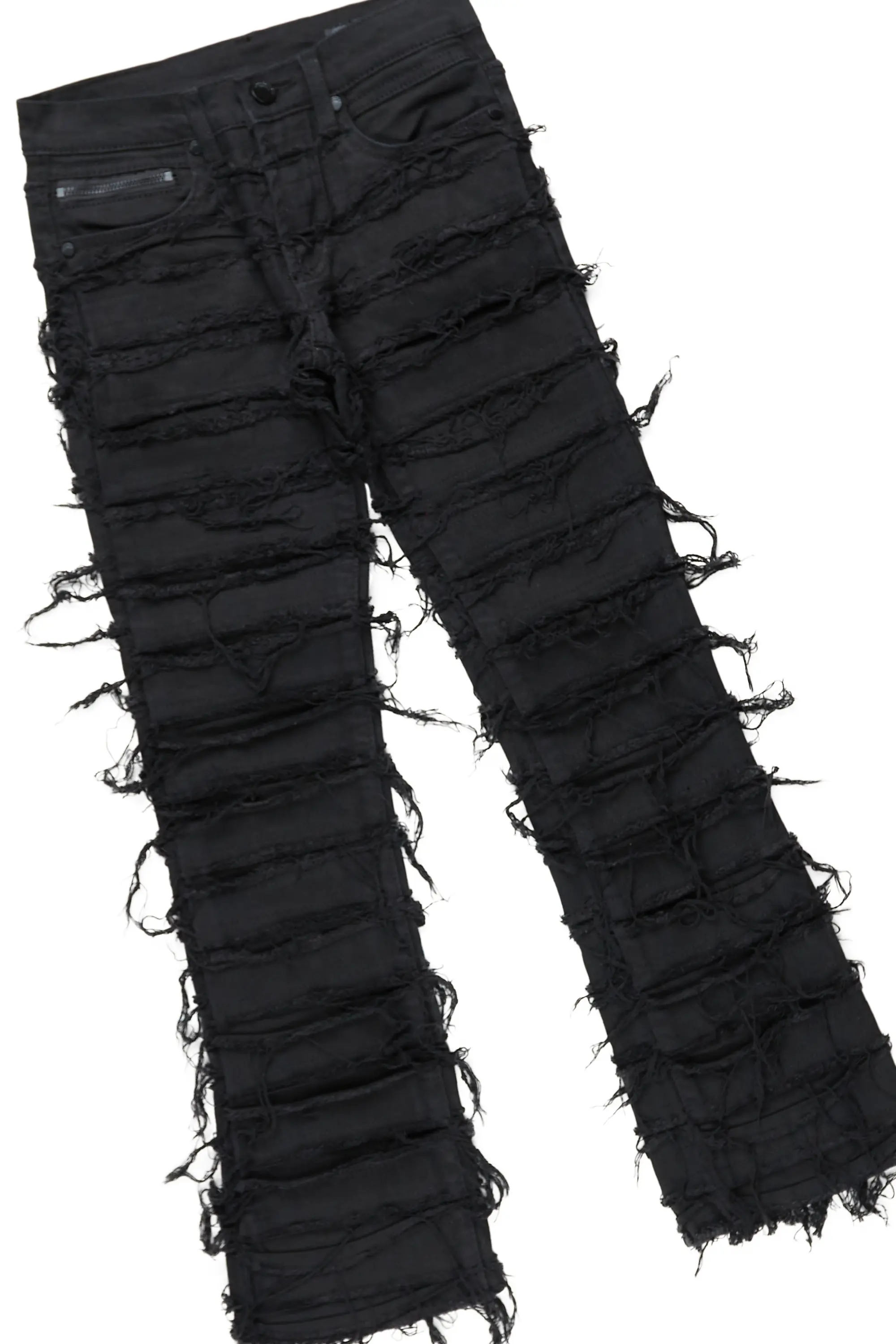 Girls Ava Black T-Shirt/Stacked Flare Jean Set - Image 6