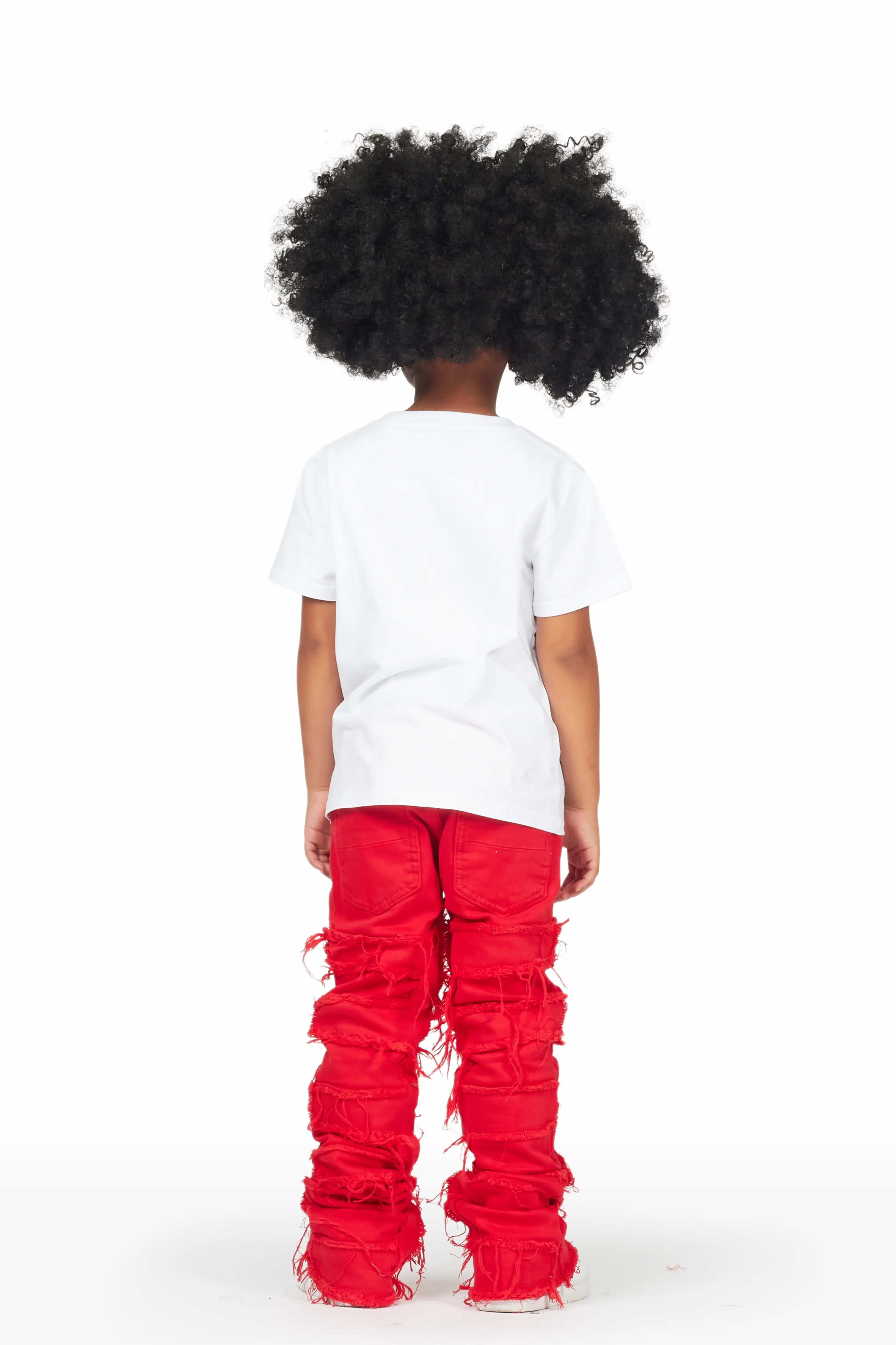 Girls Isabella White/Red T-Shirt/Stacked Flare Jean Set - Image 4