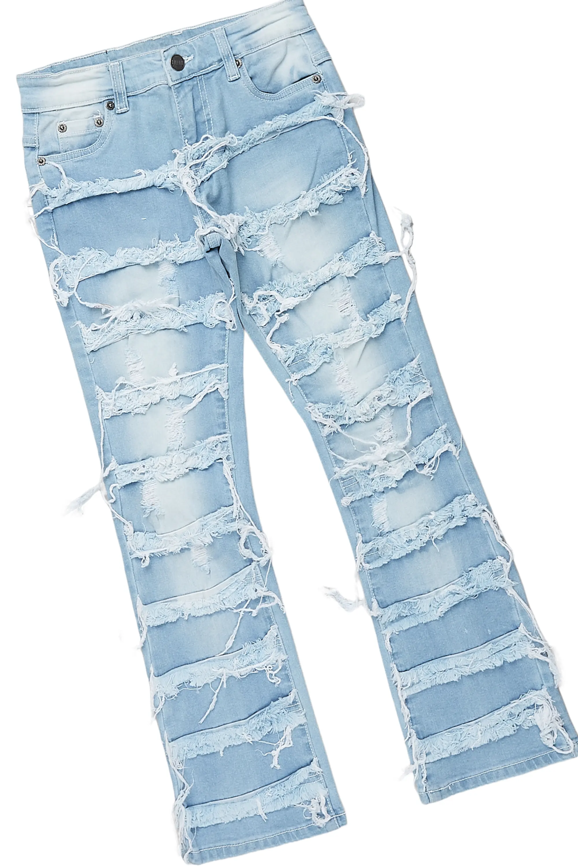 Girls Cassia Grey/Blue T-Shirt/Stacked Flare Jean Set - Image 3