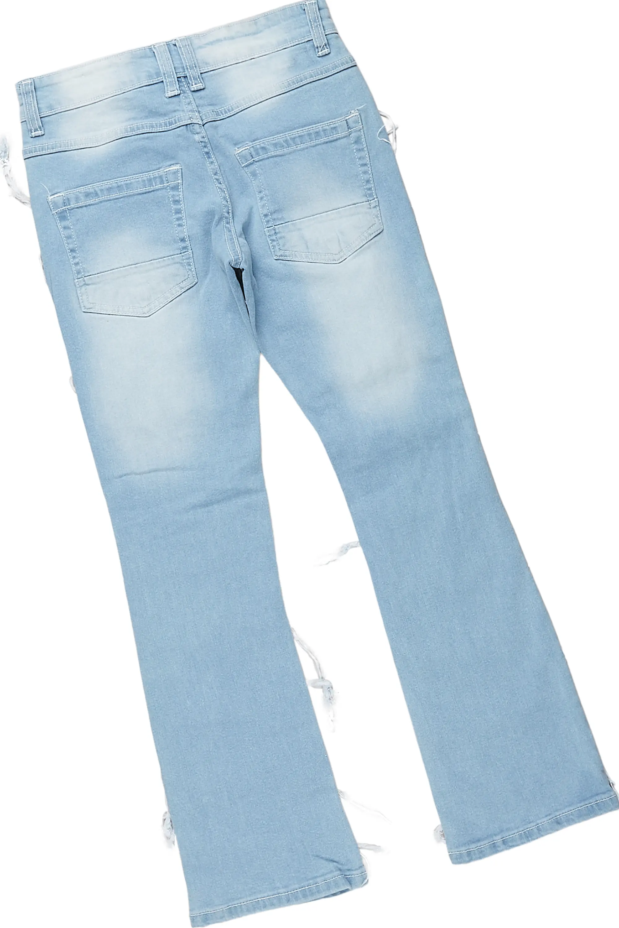 Girls Cassia Grey/Blue T-Shirt/Stacked Flare Jean Set - Image 4