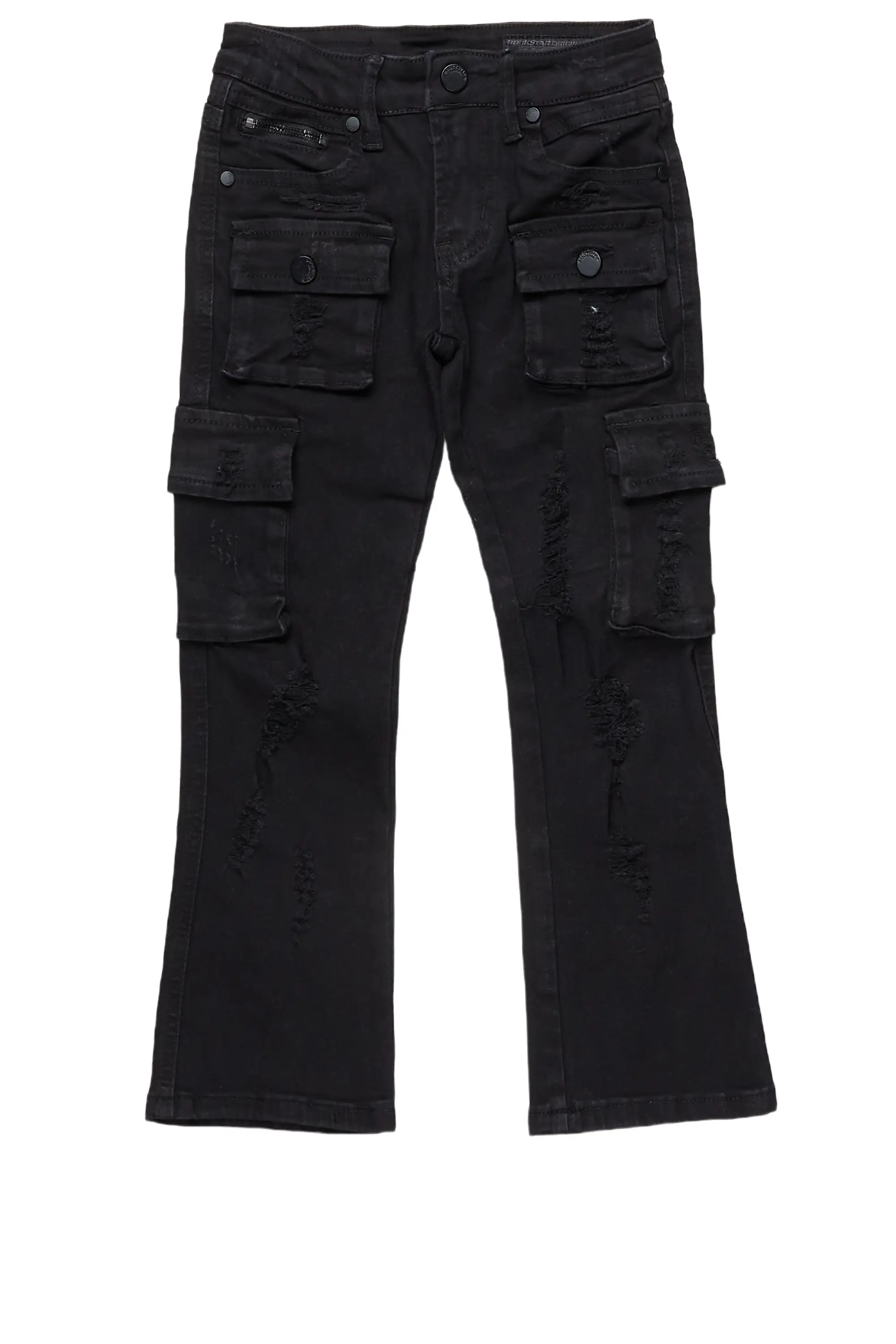 Girls Zaira Black Cargo Stacked Flare Jean - Image 3