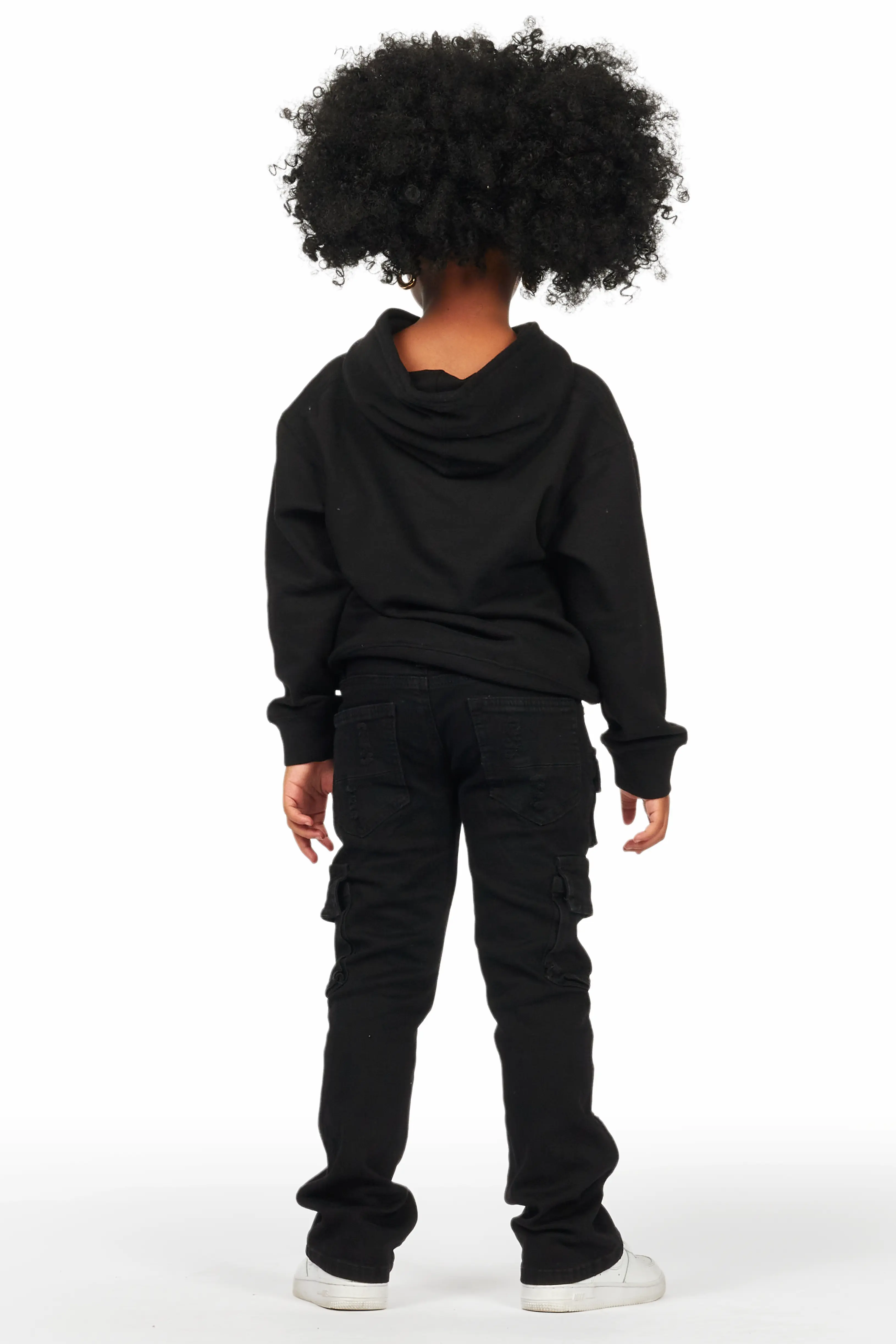 Girls Zaira Black Cargo Stacked Flare Jean - Image 6
