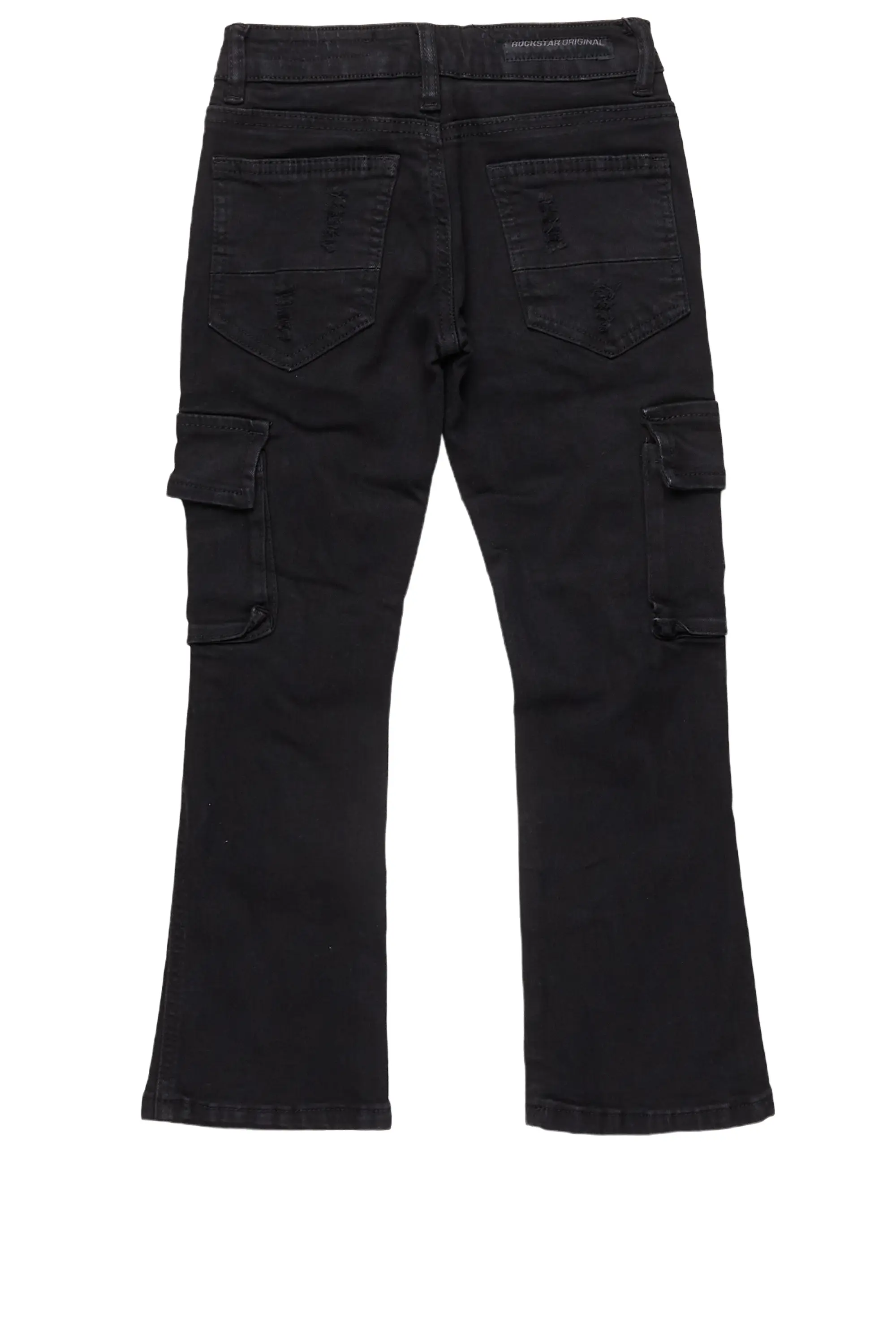 Girls Zaira Black Cargo Stacked Flare Jean - Image 8