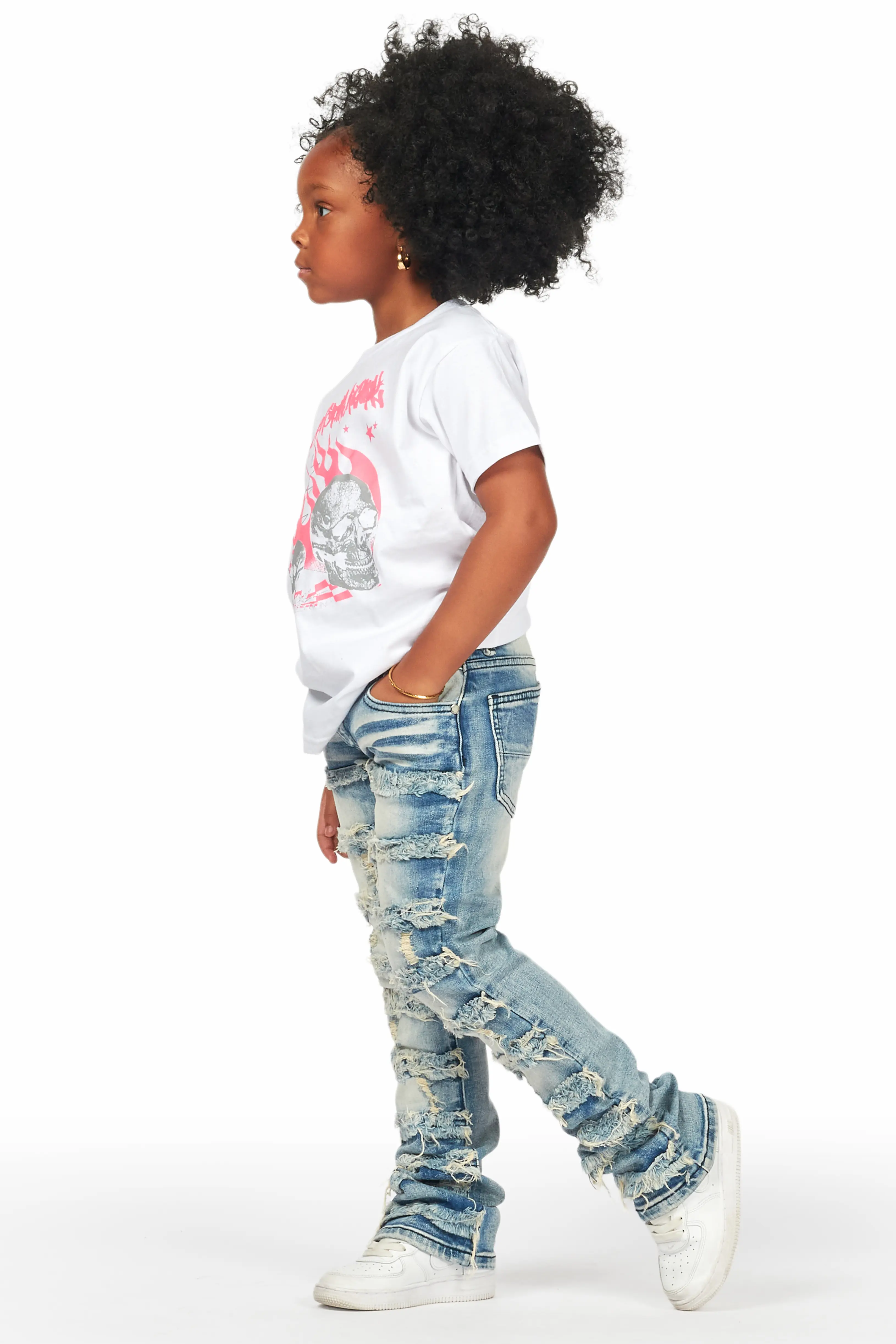 Girls Wells Tint Stacked Flare Frayed Jean - Image 3
