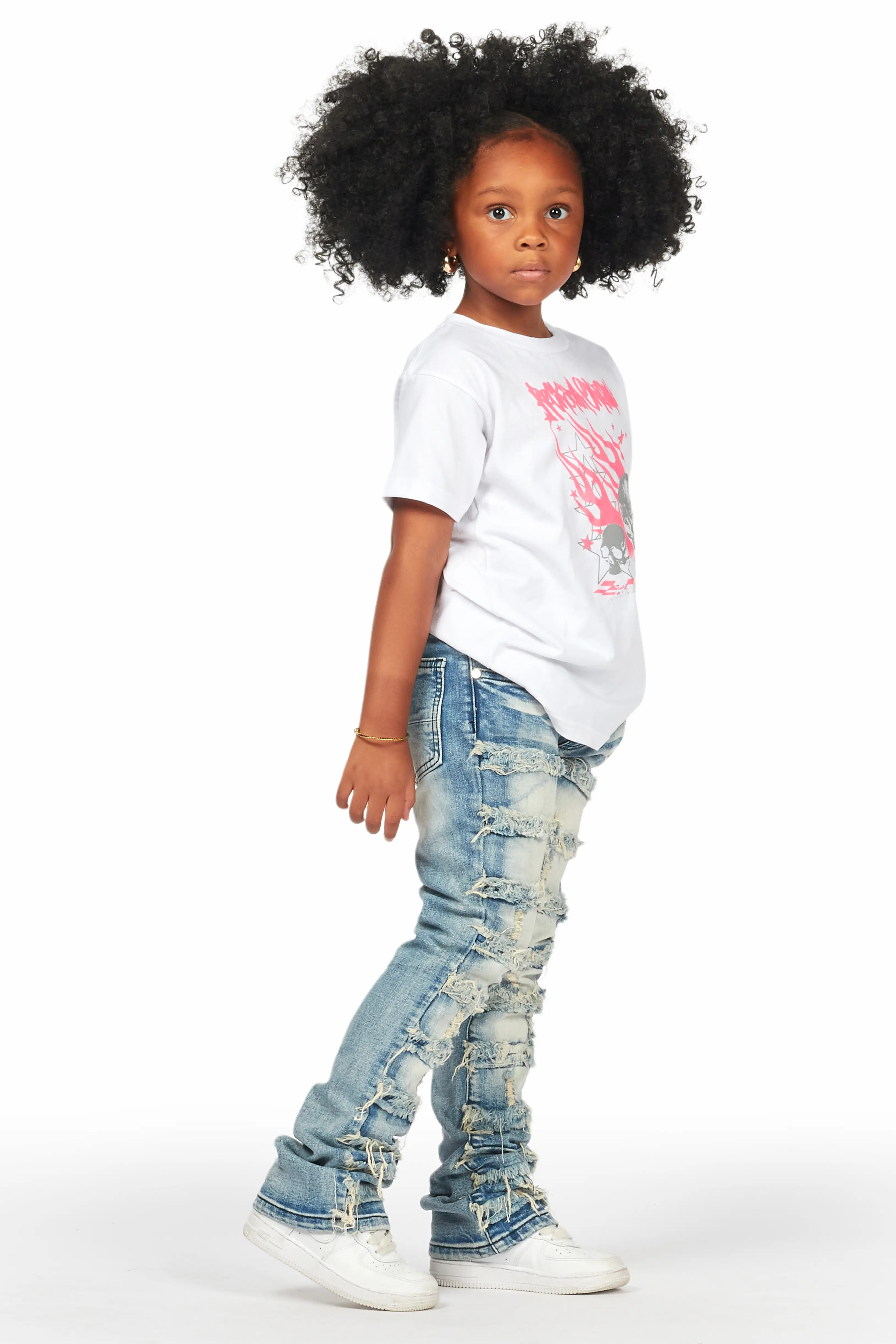 Girls Wells Tint Stacked Flare Frayed Jean - Image 4