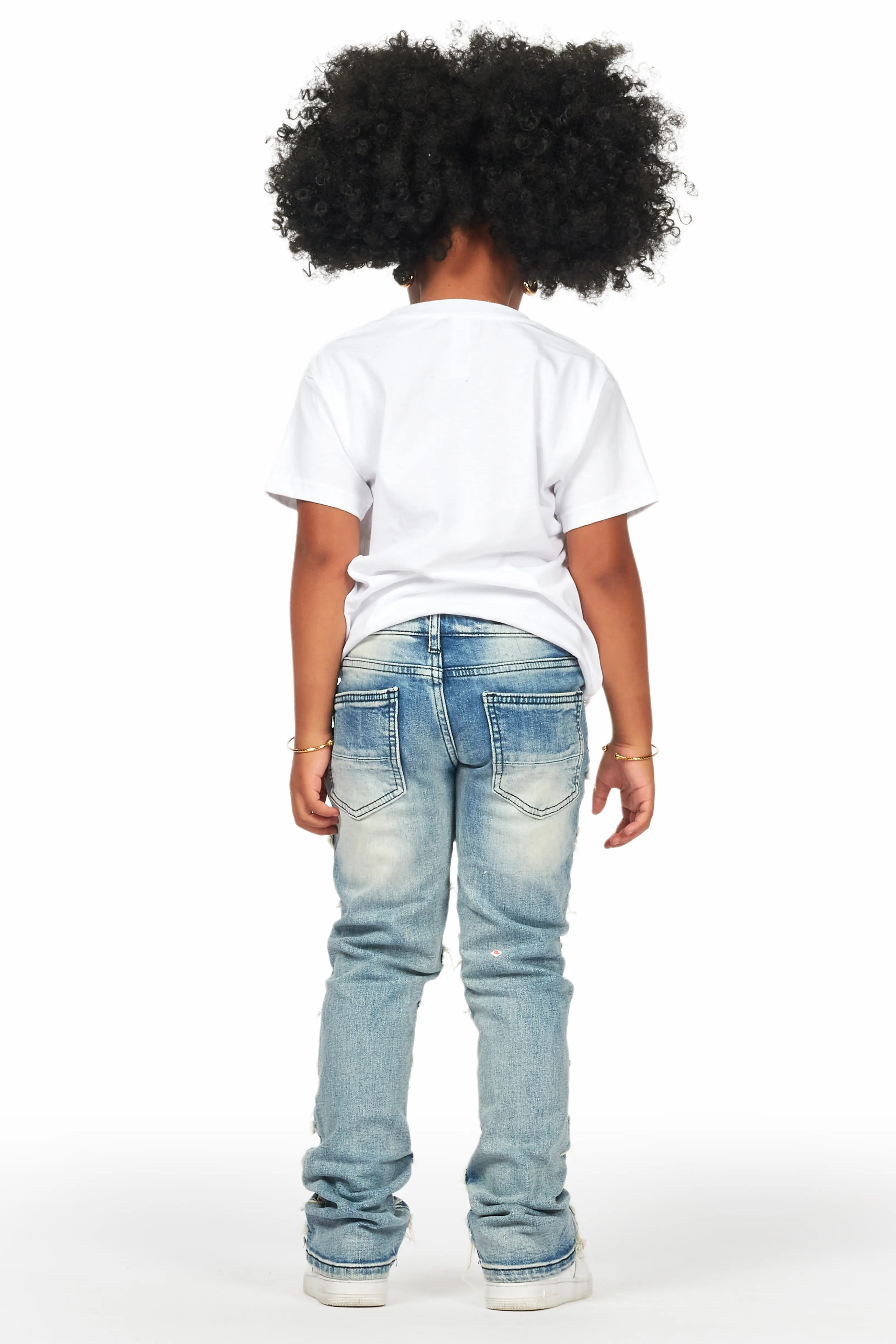 Girls Wells Tint Stacked Flare Frayed Jean - Image 5