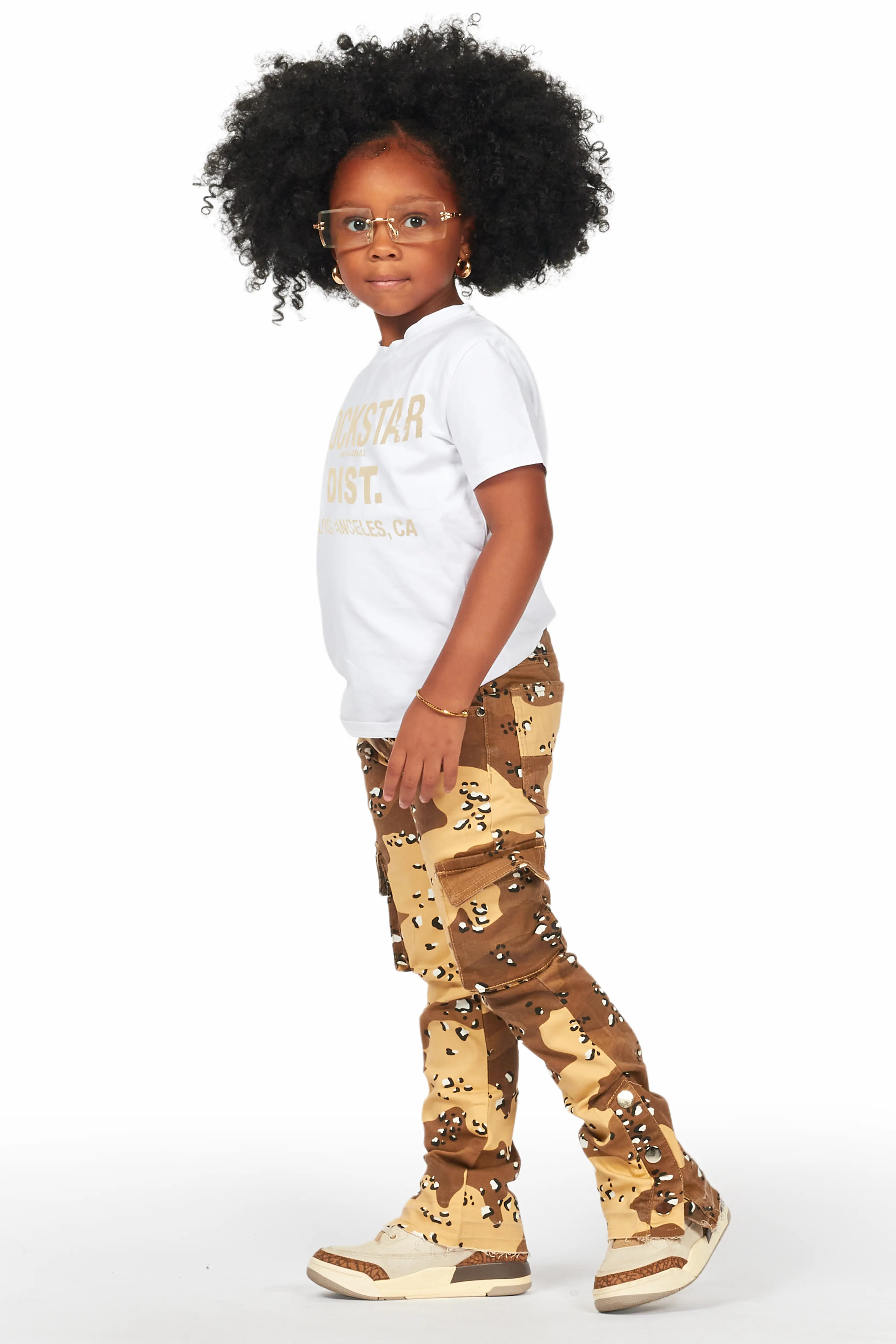 Girls Amiry Desert Camo Stacked Flare Cargo Jean - Image 3
