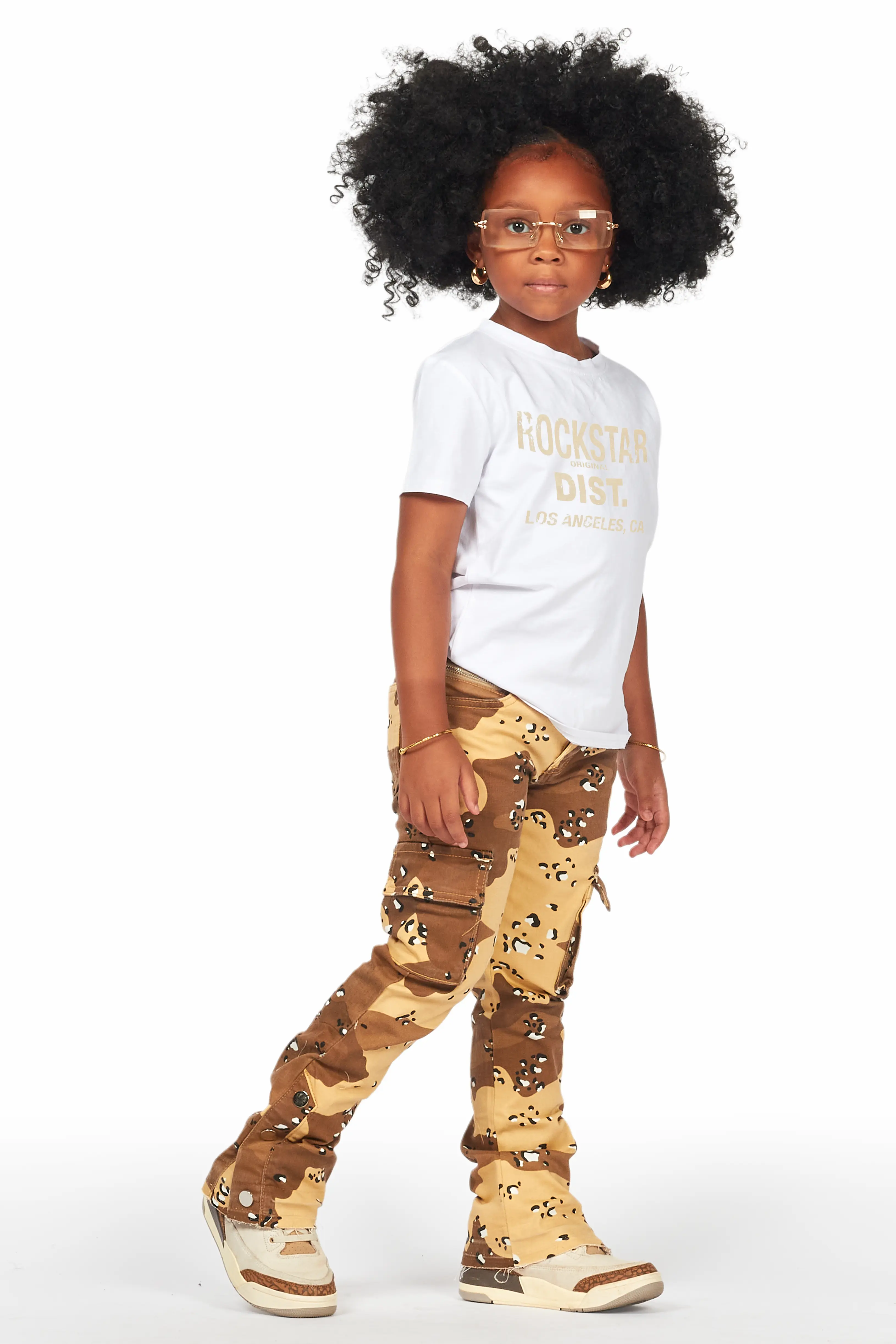 Girls Amiry Desert Camo Stacked Flare Cargo Jean - Image 4