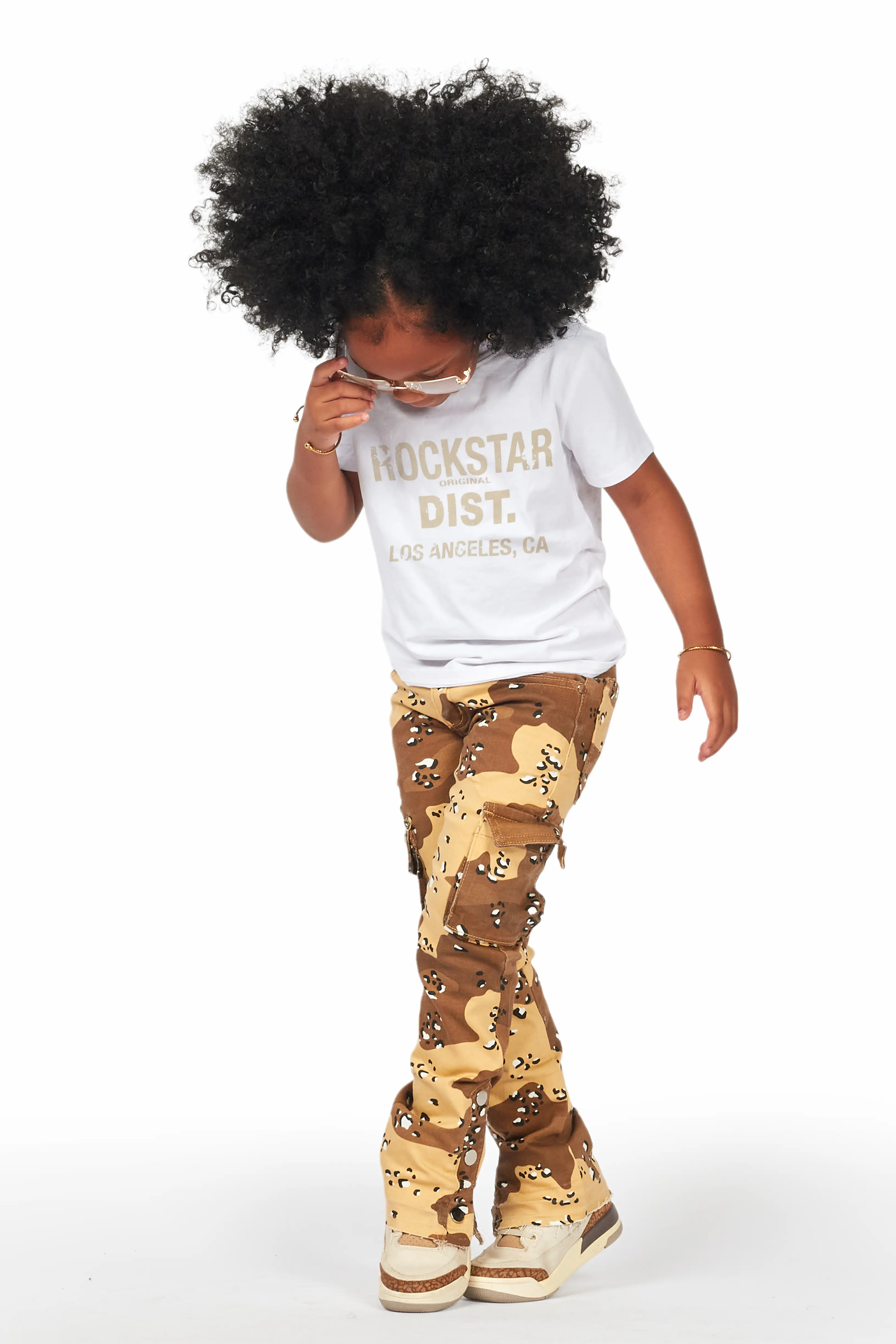 Girls Amiry Desert Camo Stacked Flare Cargo Jean - Image 6