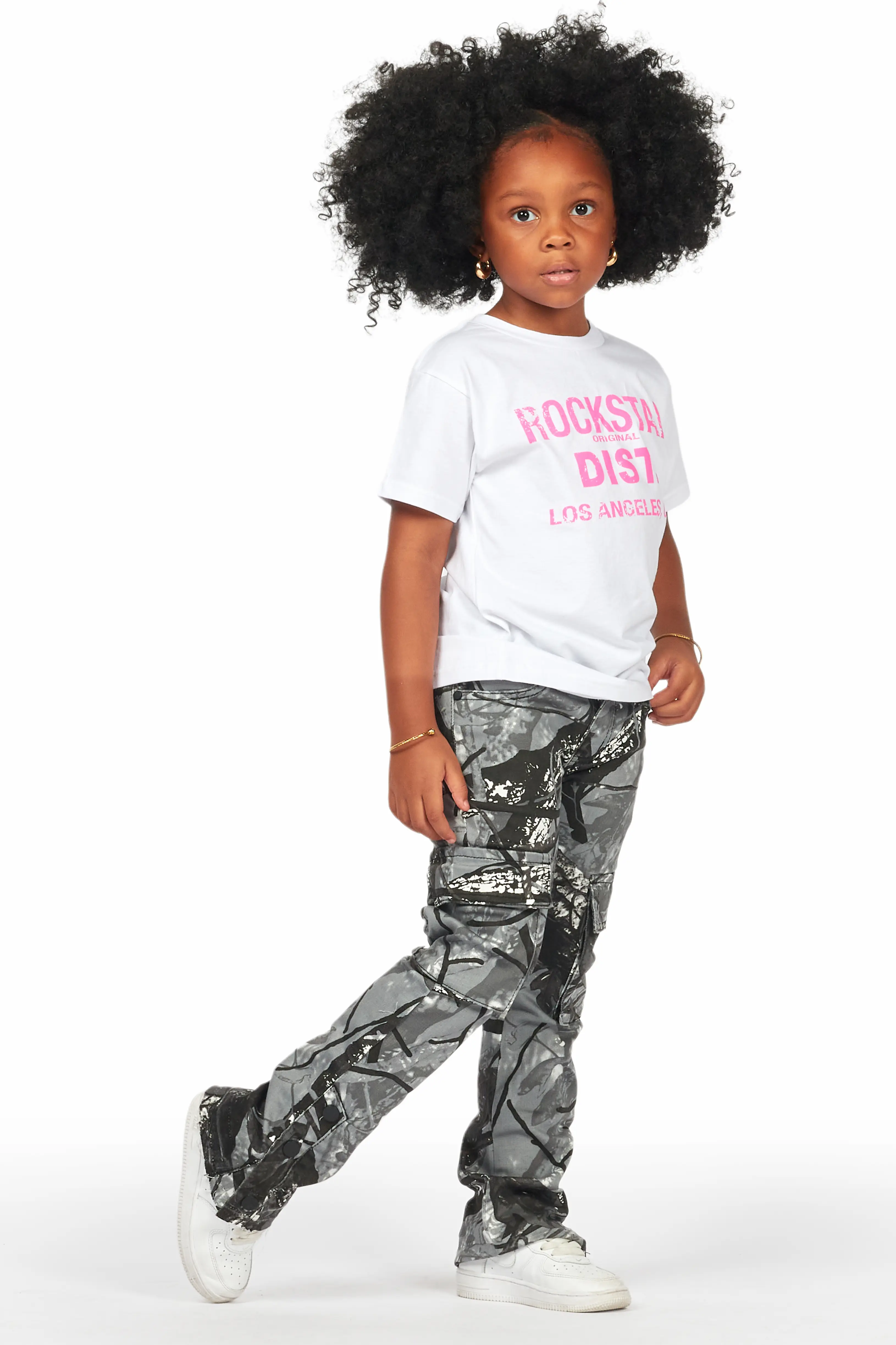 Girls Amiry Grey Camo Stacked Flare Cargo Jean - Image 4