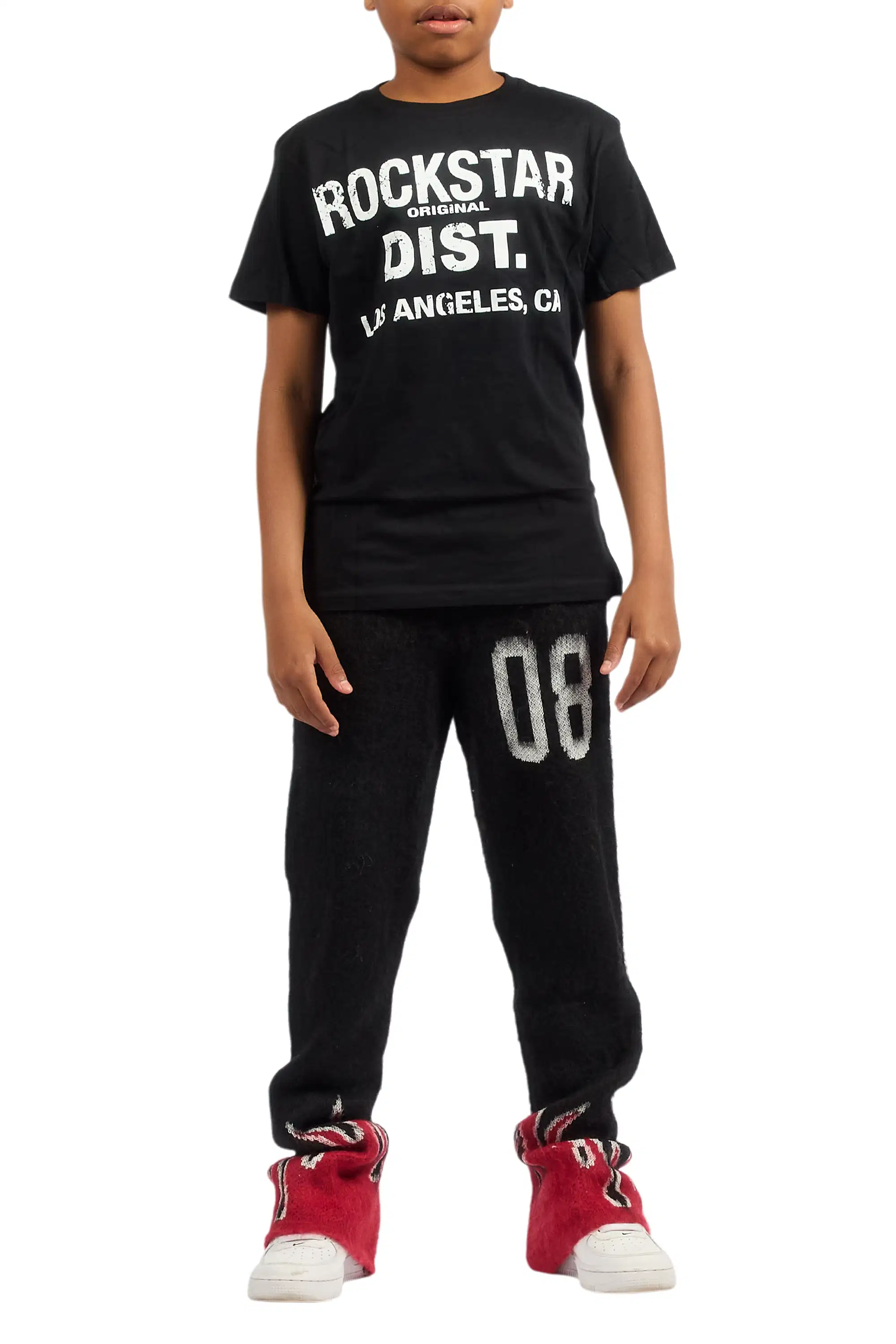 Boys Holger Black/Red Graphic Stacked Flare Mohair Track Pant - Image 9
